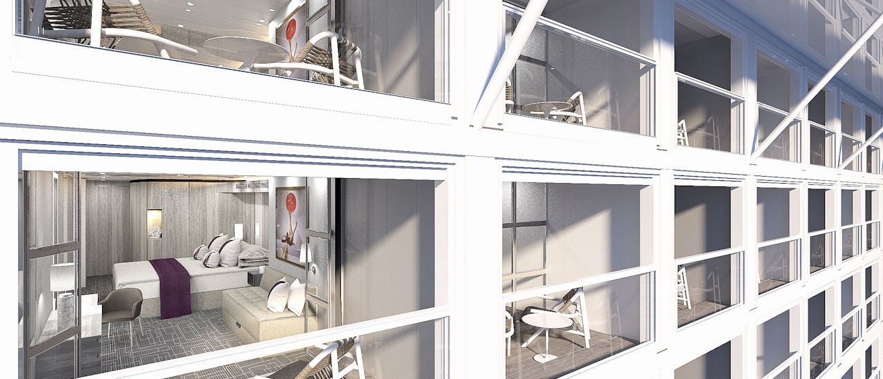 Panorama window or your own private balcony – most balcony staterooms feature an “infinity-veranda”