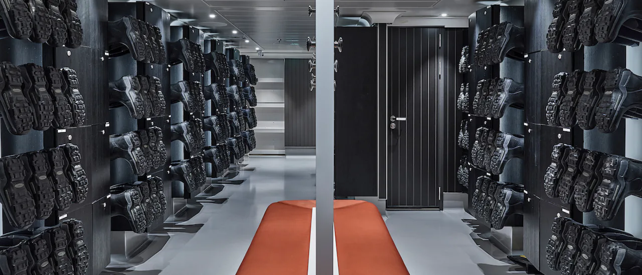The Mud Room - equipped for expedition prep, provides easy access for Zodiac activities