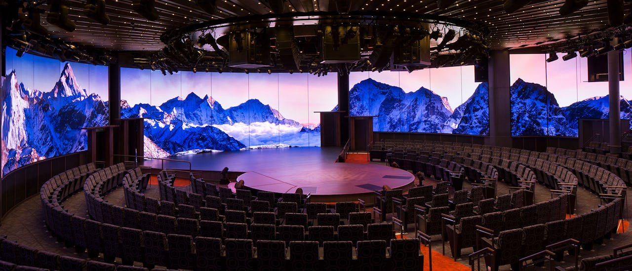 The theatre with a 270 degree surround LED screen