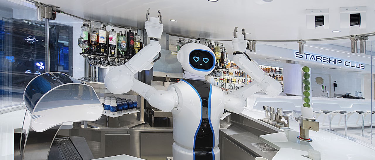 Enjoy five outdoor bars  and 16 indoor bars, including the first humanoid Robotic bartender at sea!