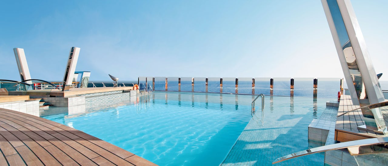 An infinity pool at the aft pool deck